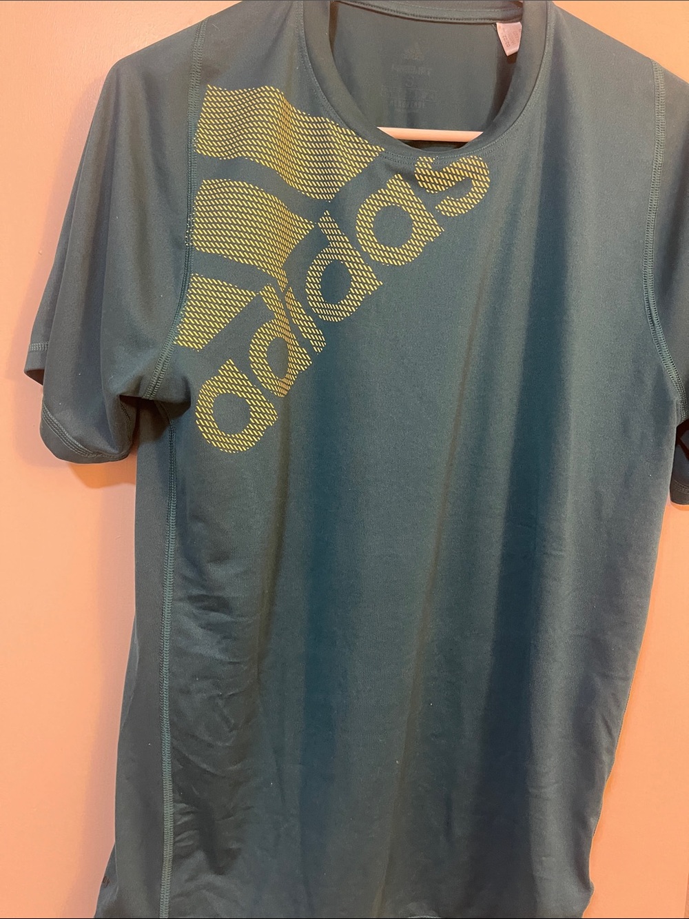 adidas Teal Athletic Short Sleeve Shirt with Yellow Logo aeroready